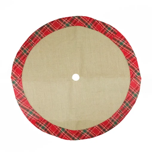 Outlet Rustic Burlap Mini Christmas Tree Skirt with Red Plaid Border - 20" Cloth|Metal