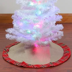 Outlet Rustic Burlap Mini Christmas Tree Skirt with Red Plaid Border - 20" Cloth|Metal