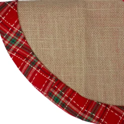 Outlet Rustic Burlap Mini Christmas Tree Skirt with Red Plaid Border - 20