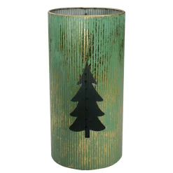 New Rustic Christmas Tree Candle Lanterns - 12" - Green and Gold - Set of 2 Lanterns