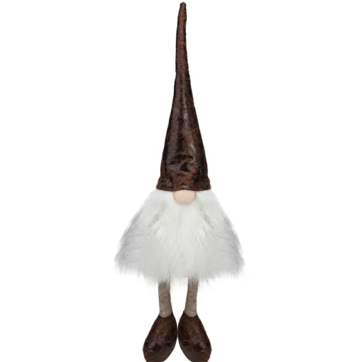 Rustic Sitting Gnome Christmas Decoration - 12" - White and Brown Gnomes
