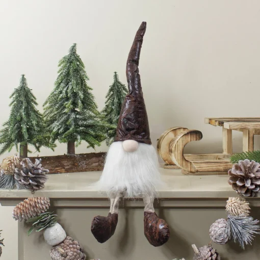 Rustic Sitting Gnome Christmas Decoration - 12" - White and Brown Gnomes