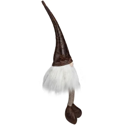 Rustic Sitting Gnome Christmas Decoration - 12" - White and Brown Gnomes