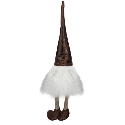 Rustic Sitting Gnome Christmas Decoration - 12" - White and Brown Gnomes