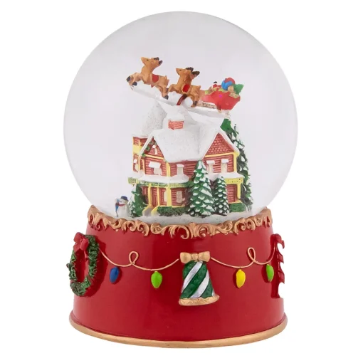 Outlet Santa and Reindeer Christmas Night Musical Snow Globe - 7" Snow Globes