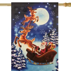 Hot Santa and Reindeer Sleigh Ride Outdoor House Flag 28" x 40" Yard Signs