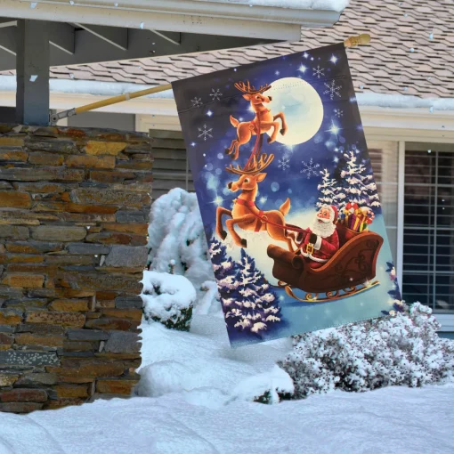 Hot Santa and Reindeer Sleigh Ride Outdoor House Flag 28" x 40" Yard Signs