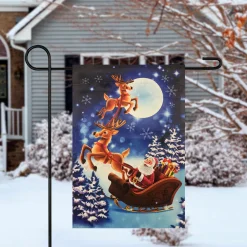 Hot Santa and Reindeer Sleigh Ride Outdoor Garden Flag 12.5