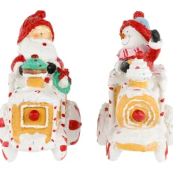 Outlet Santa and Snowman on Gingerbread Train Car Christmas Figurines - 6.75" - Set of 2 Santa Claus