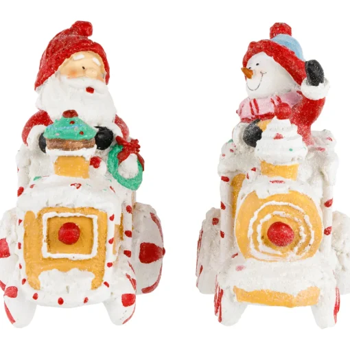 Outlet Santa and Snowman on Gingerbread Train Car Christmas Figurines - 6.75" - Set of 2 Santa Claus