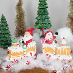 Outlet Santa and Snowman on Gingerbread Train Car Christmas Figurines - 6.75" - Set of 2 Santa Claus