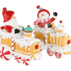 Outlet Santa and Snowman on Gingerbread Train Car Christmas Figurines - 6.75
