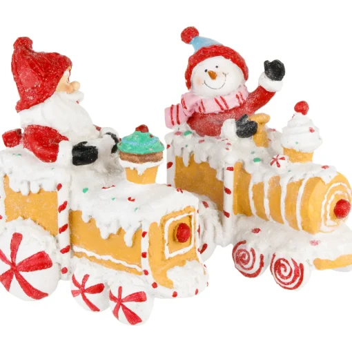 Outlet Santa and Snowman on Gingerbread Train Car Christmas Figurines - 6.75" - Set of 2 Santa Claus