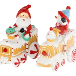 Outlet Santa and Snowman on Gingerbread Train Car Christmas Figurines - 6.75