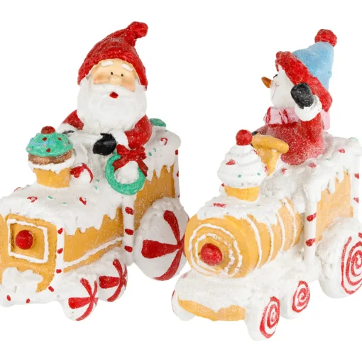 Outlet Santa and Snowman on Gingerbread Train Car Christmas Figurines - 6.75" - Set of 2 Santa Claus
