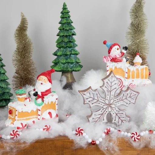 Outlet Santa and Snowman on Gingerbread Train Car Christmas Figurines - 6.75" - Set of 2 Santa Claus