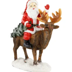 Outlet Santa Claus on a Reindeer Holding a Frosted Pine Tree Christmas Figurine - 8.25