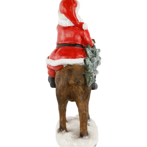Outlet Santa Claus on a Reindeer Holding a Frosted Pine Tree Christmas Figurine - 8.25" Santa Claus