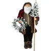 Online Santa Claus with Flocked Alpine Tree and Wreath Commercial Christmas Figure - 5' Santa Claus