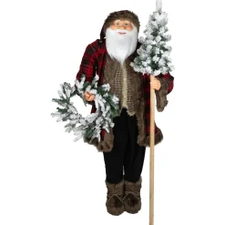Online Santa Claus with Flocked Alpine Tree and Wreath Commercial Christmas Figure - 5' Santa Claus