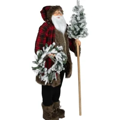 Online Santa Claus with Flocked Alpine Tree and Wreath Commercial Christmas Figure - 5' Santa Claus