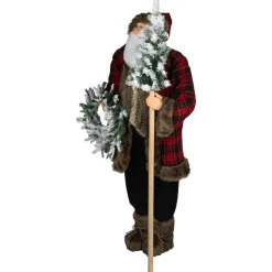 Online Santa Claus with Flocked Alpine Tree and Wreath Commercial Christmas Figure - 5' Santa Claus