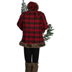 Online Santa Claus with Flocked Alpine Tree and Wreath Commercial Christmas Figure - 5' Santa Claus