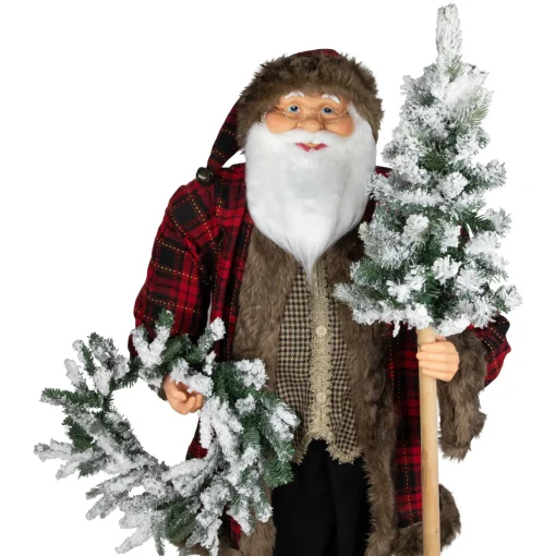 Online Santa Claus with Flocked Alpine Tree and Wreath Commercial Christmas Figure - 5' Santa Claus