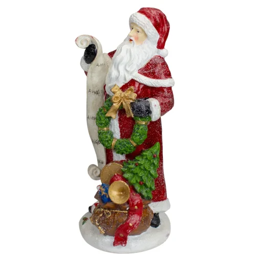 Outlet Santa Claus with Gift Sack and a Nice and Naughty List Christmas Figurine - 11.5" Santa Claus