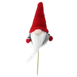 Santa Gnome with Hat Christmas Pick - 11.5" - Gray and Red Sprays, Picks & Branches