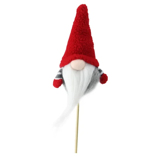 Santa Gnome with Hat Christmas Pick - 11.5" - Gray and Red Sprays, Picks & Branches