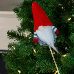 Santa Gnome with Hat Christmas Pick - 11.5" - Gray and Red Sprays, Picks & Branches