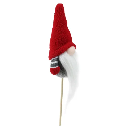 Santa Gnome with Hat Christmas Pick - 11.5" - Gray and Red Sprays, Picks & Branches