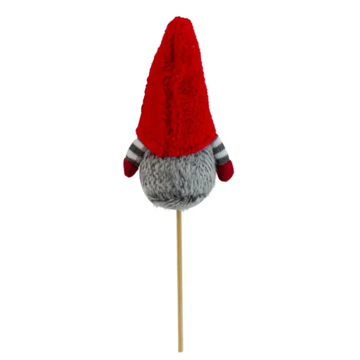 Santa Gnome with Hat Christmas Pick - 11.5" - Gray and Red Sprays, Picks & Branches