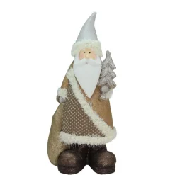 New Santa Holding Christmas Tree Figurine - 18.5" - Brown and White Santa Claus
