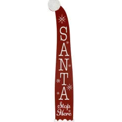 Santa Stop Here Christmas Hat Porch Sign - 35" Wall