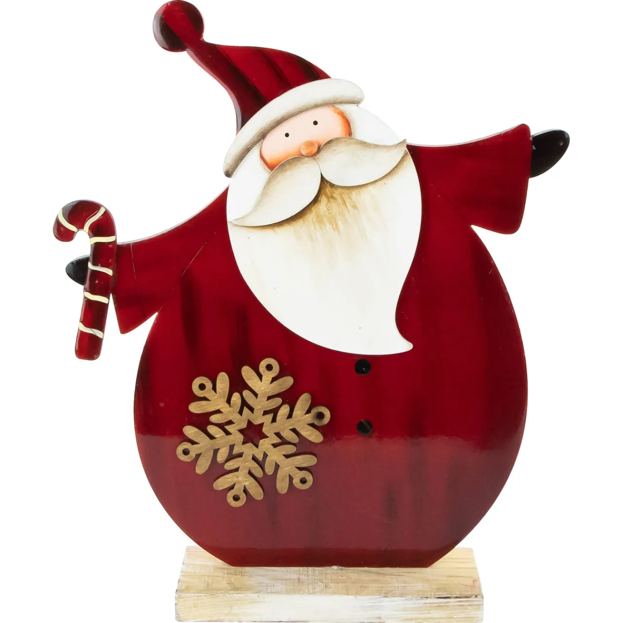Santa with Candy Cane and Snowflake Wooden Christmas Decoration - 12" Santa Claus