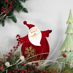 Santa with Candy Cane and Snowflake Wooden Christmas Decoration - 12