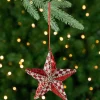 Sequined and Checkered Star Christmas Ornament - 6" - Red Symbols