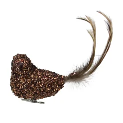 Hot Sequined Bird Christmas Clip-on Ornament - 6.5" - Bronze-tone Animals