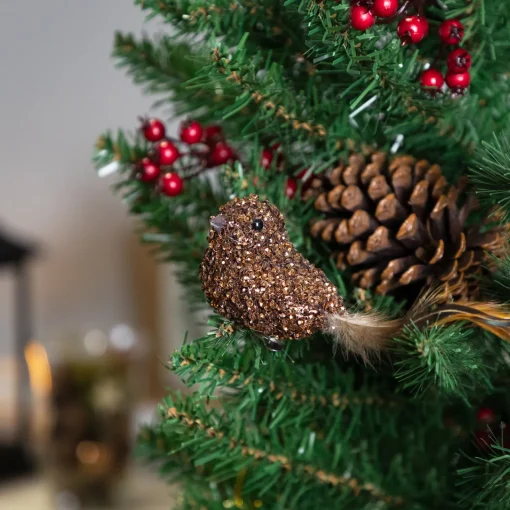 Hot Sequined Bird Christmas Clip-on Ornament - 6.5" - Bronze-tone Animals