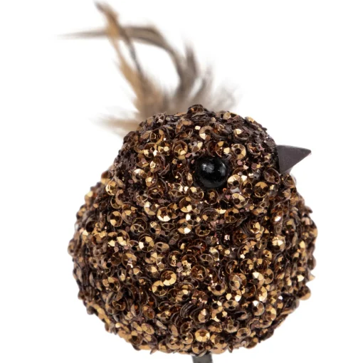 Hot Sequined Bird Christmas Clip-on Ornament - 6.5" - Bronze-tone Animals