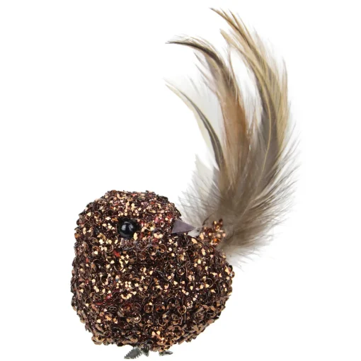 Hot Sequined Bird Christmas Clip-on Ornament - 6.5" - Bronze-tone Animals