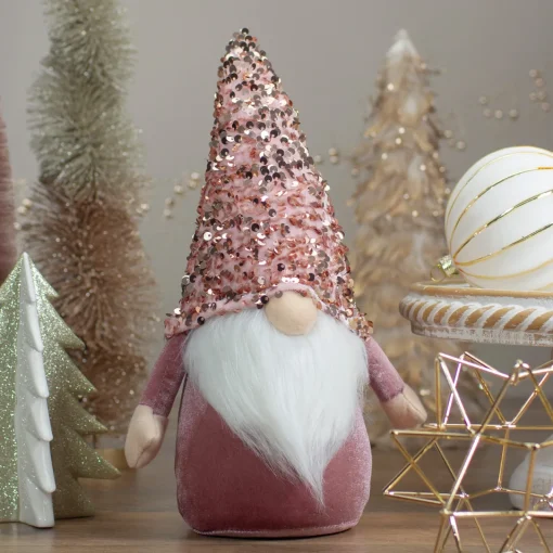 Clearance Sequined Hat Christmas Gnome Figure - 12" - Rose Gold and Pink Gnomes