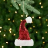 Sale Sequined Santa Hat with Plush Trim Christmas Ornament - 8.5" - Red Fashion & Beauty