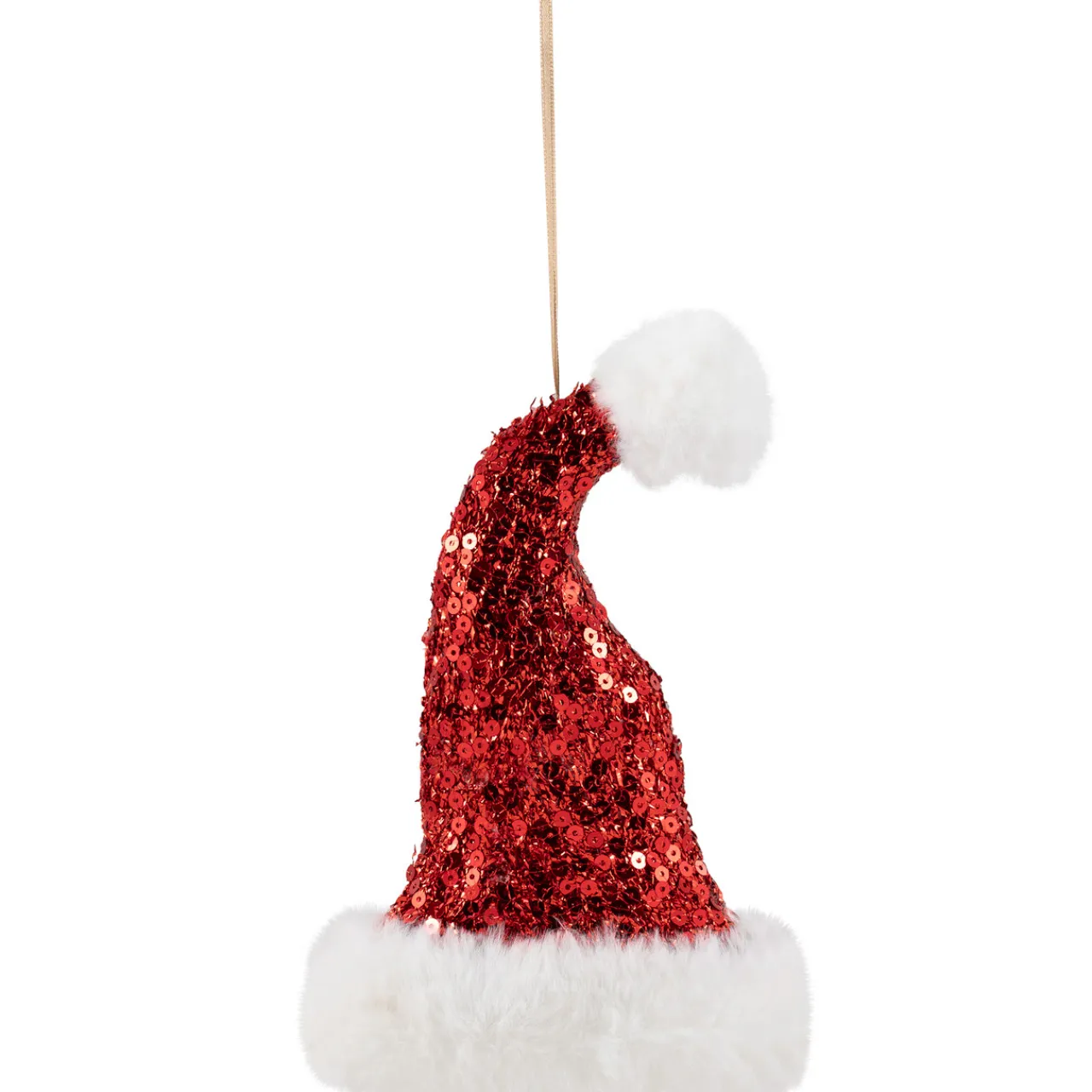 Sale Sequined Santa Hat with Plush Trim Christmas Ornament - 8.5" - Red Fashion & Beauty