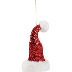 Sale Sequined Santa Hat with Plush Trim Christmas Ornament - 8.5