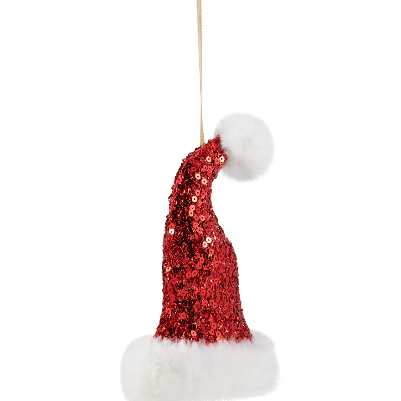 Sale Sequined Santa Hat with Plush Trim Christmas Ornament - 8.5" - Red Fashion & Beauty