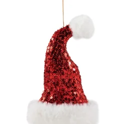Sale Sequined Santa Hat with Plush Trim Christmas Ornament - 8.5