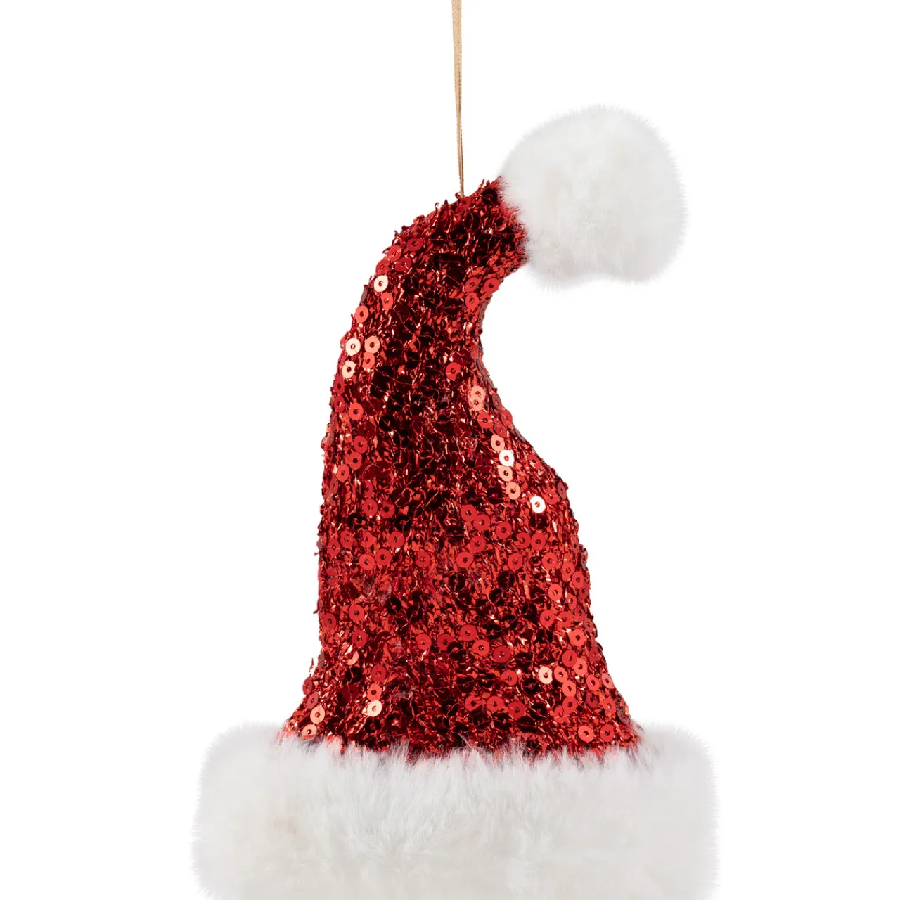 Sale Sequined Santa Hat with Plush Trim Christmas Ornament - 8.5" - Red Fashion & Beauty